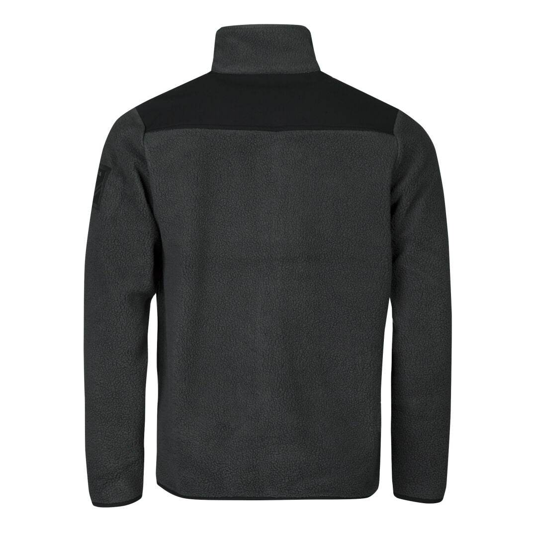 Klaidu Herr Fleece Jacka från Halti är en svart fleecejacka med hög krage och kontrasterande svart axelok.
