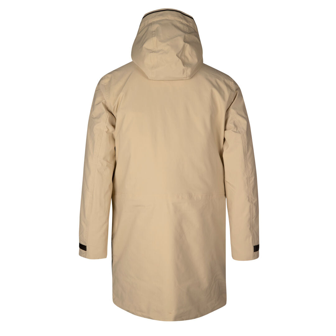 Halti Bergga Herr DrymaxX Vinterjacka i beige, långa ärmar med justerbara manschetter, sedd bakifrån.