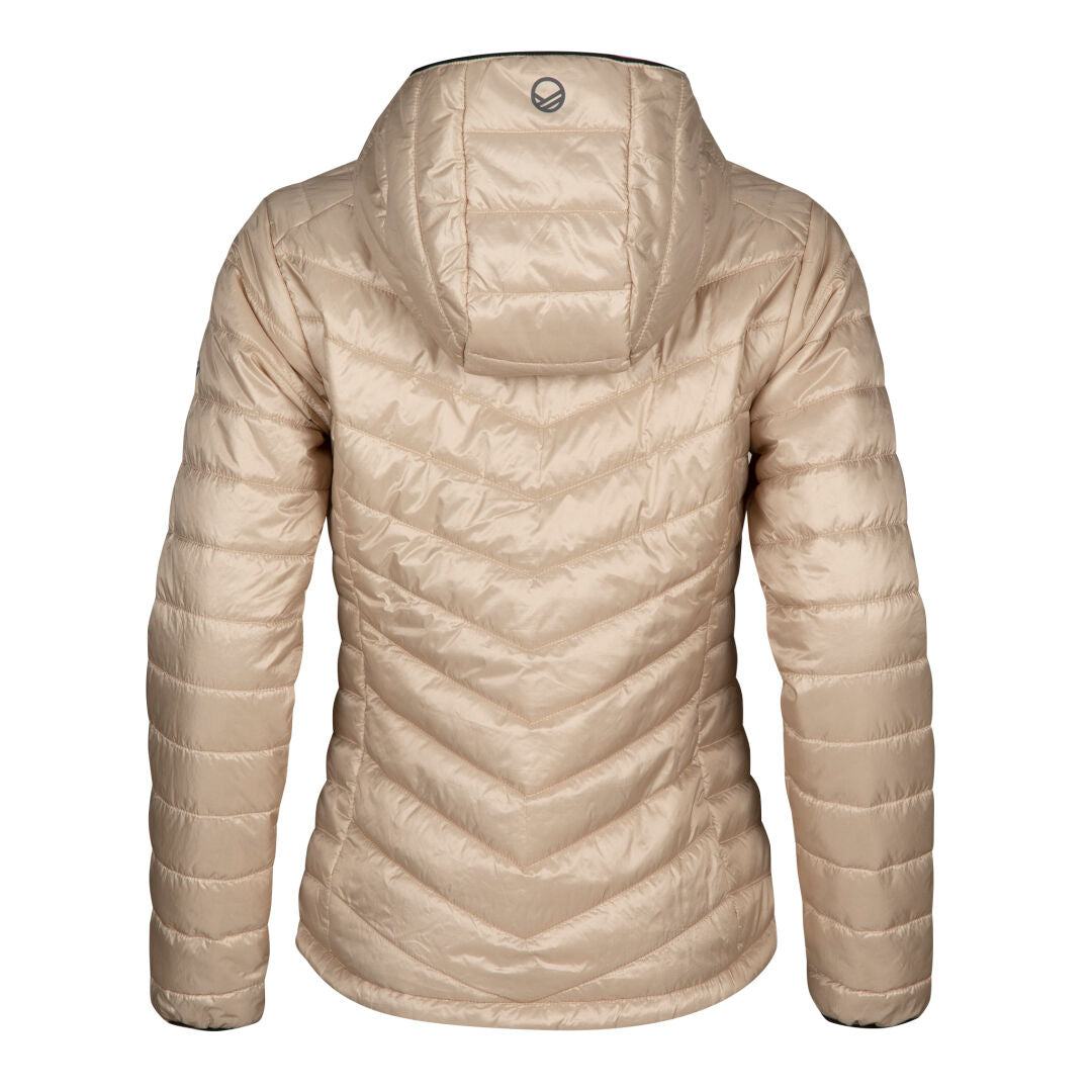 Halti Element Jacka Dam: beige, täckt jacka med huva och chevronquiltning, Microtherm® Thermofill, återvunnen polyester.