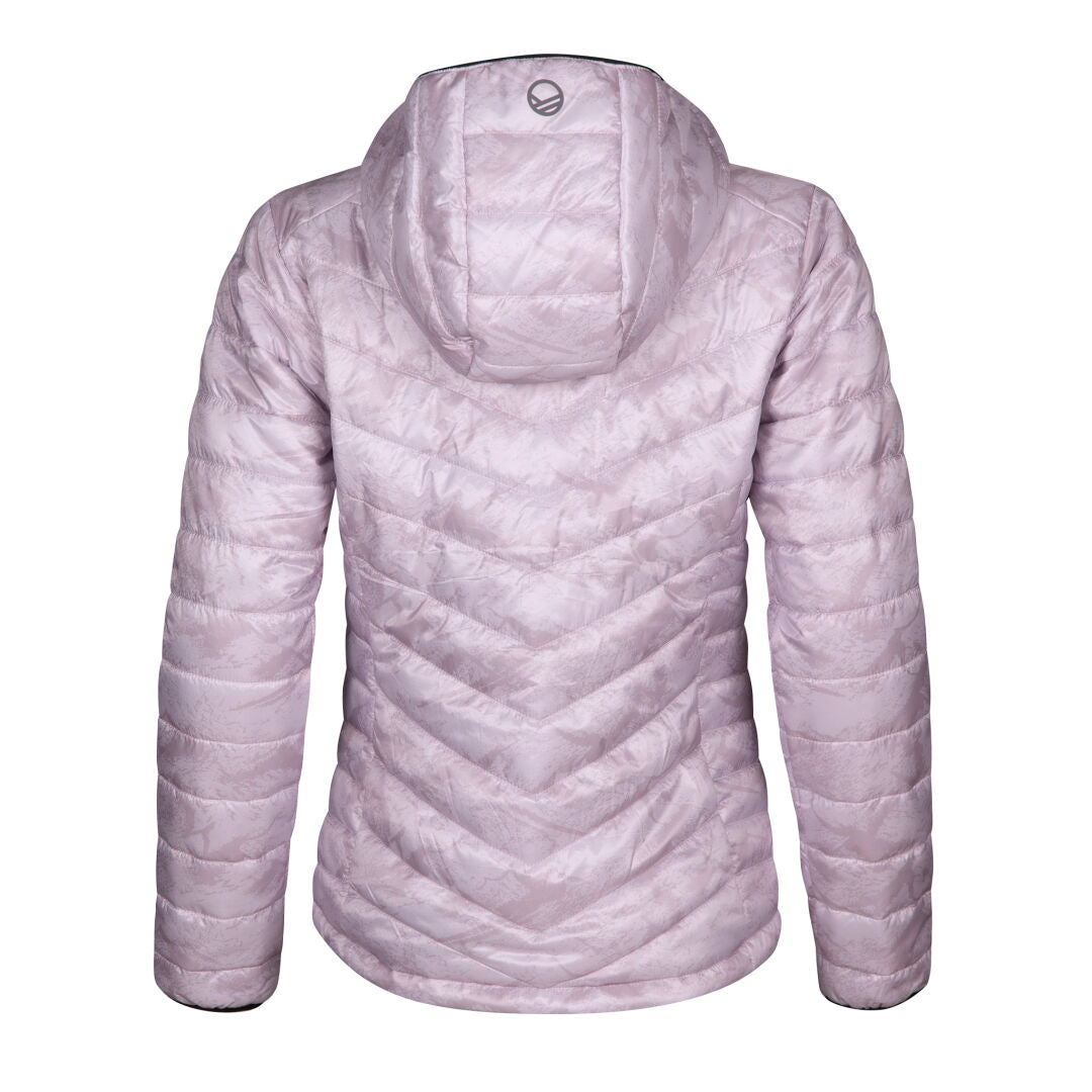 Ljuslila Halti Element Jacka Dam med huva, chevronmönster och liten logotyp, tillverkad av återvunnen polyester.