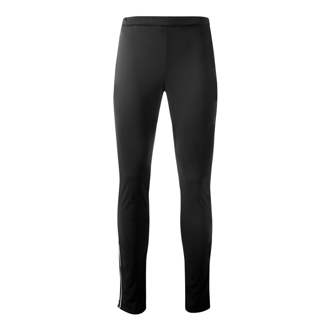 Halti Isku II Plus Dam Längdskidbyxor: svart slim fit softshell, elastisk midja, vindtät återvunnen polyester.