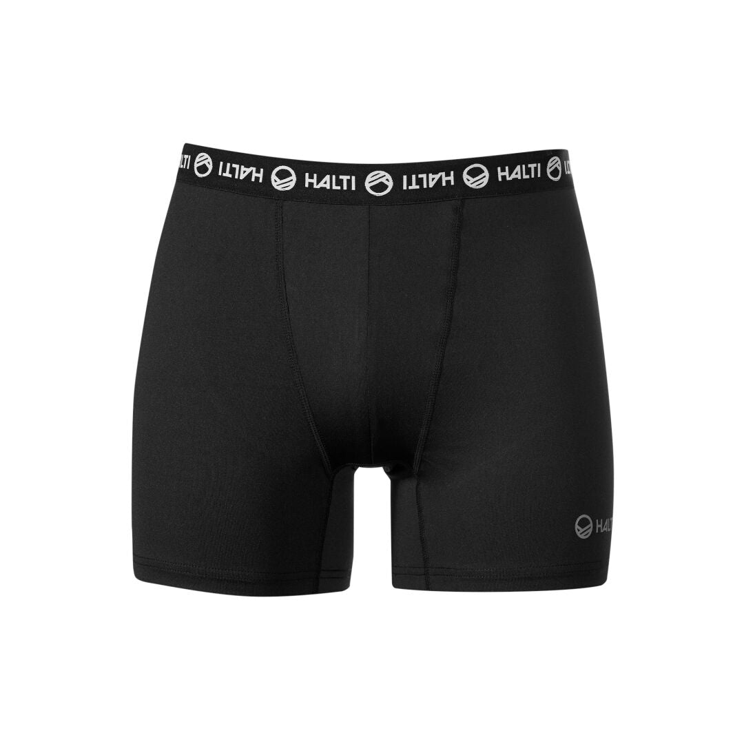 Halti Herr 2-pack boxerskalsonger i elastiskt material med logotyp i midjan och emblem, visade mot vit bakgrund.