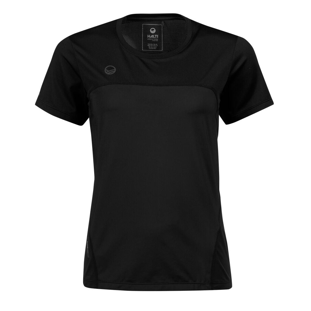 Halti Urbanite Dam Active Dry T-shirt är en enkel svart, kortärmad topp i återvunnen polyester med rund halsringning.