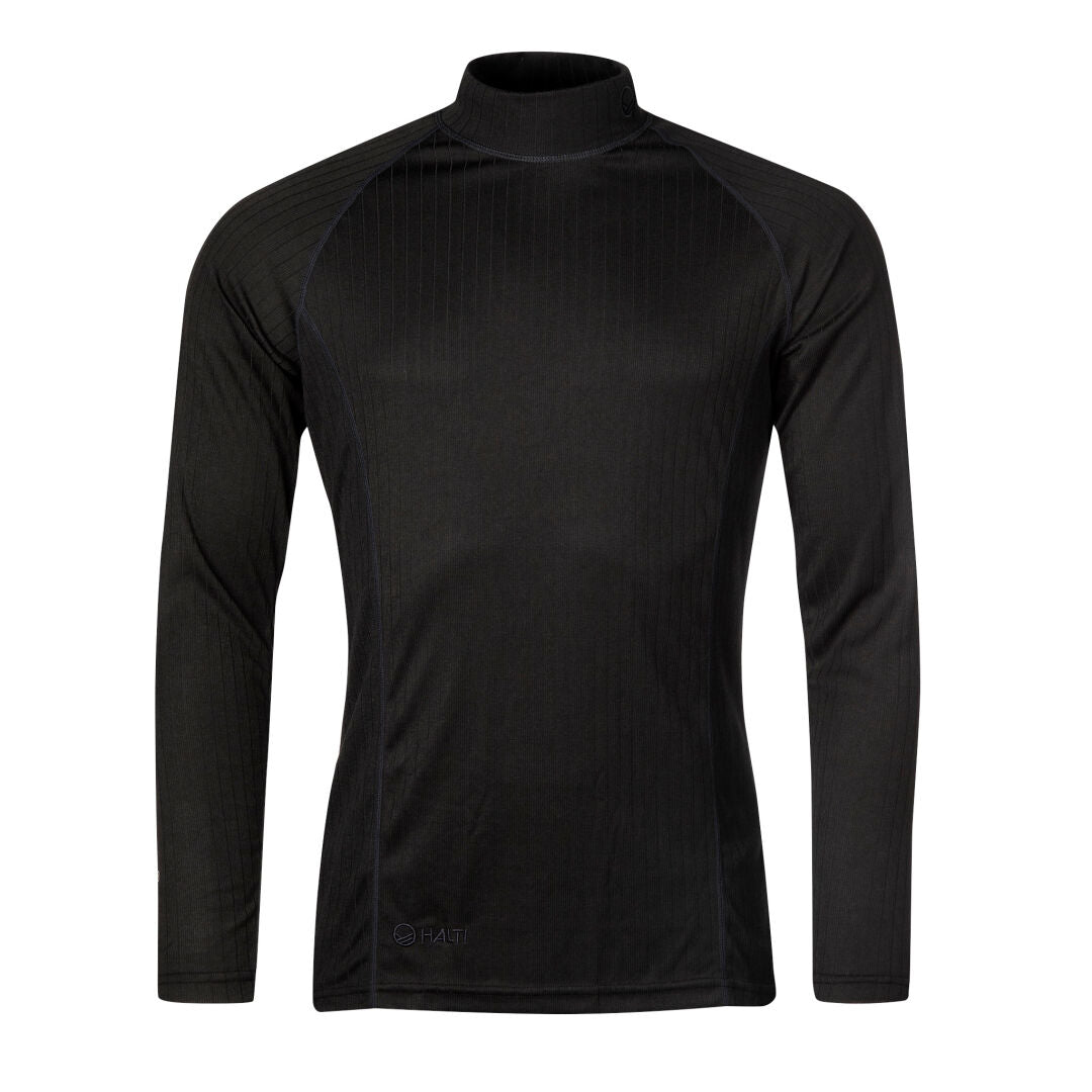 Halti Dual Underställ Set Herr är en svart långärmad skjorta med hög krage i återvunnen polyester med sömmar.