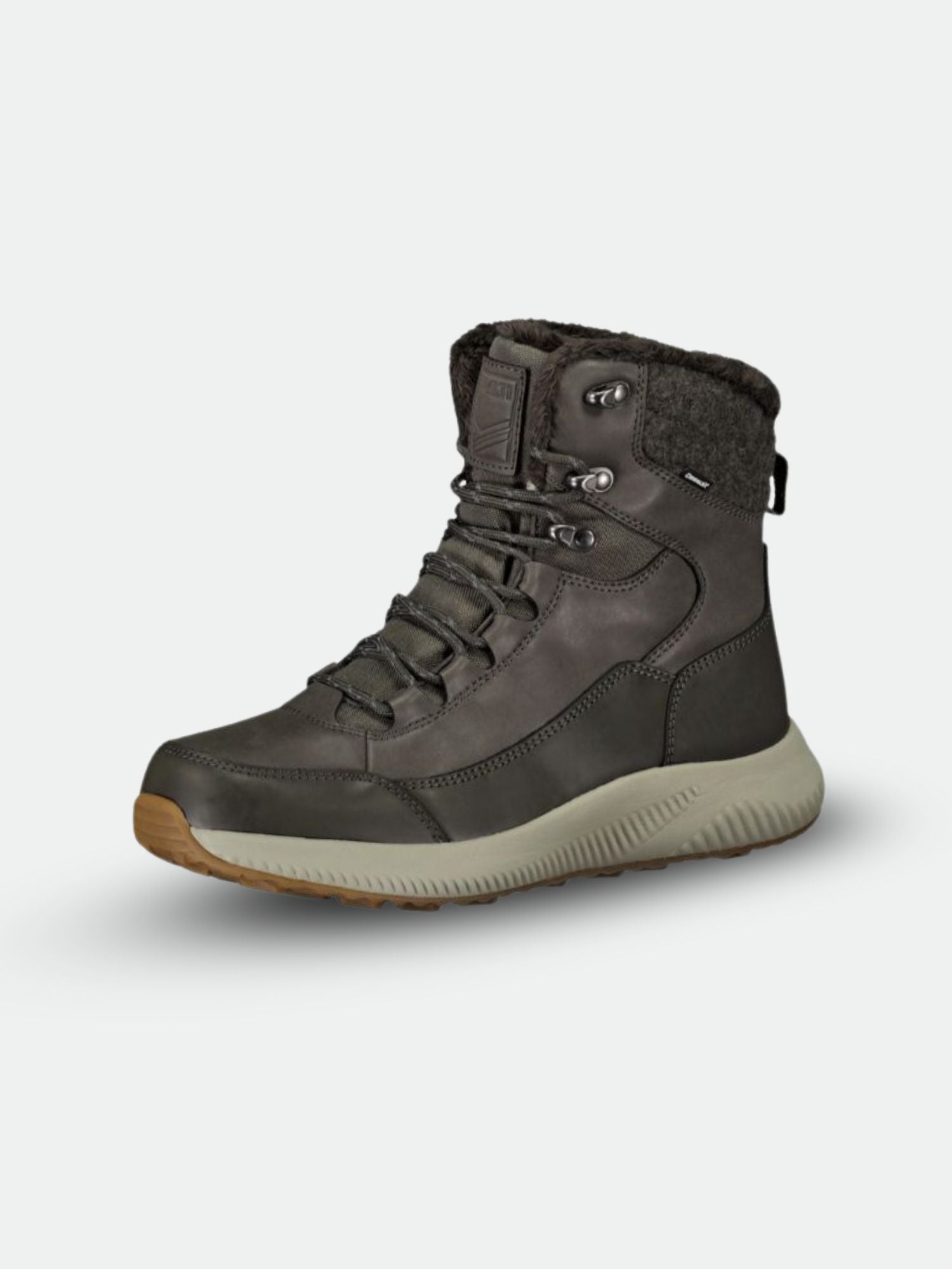 Halti Dundee Mid DX Vinterskor Dam: mörkgrå med fleecekrage och strukturerad sula, perfekt som vattentäta vinterkängor.