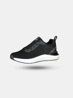 Halti Gale Sneaker Herr: svart sportig sneaker med vit sula, BoomaxX Energy-mellansula och grå accenter.