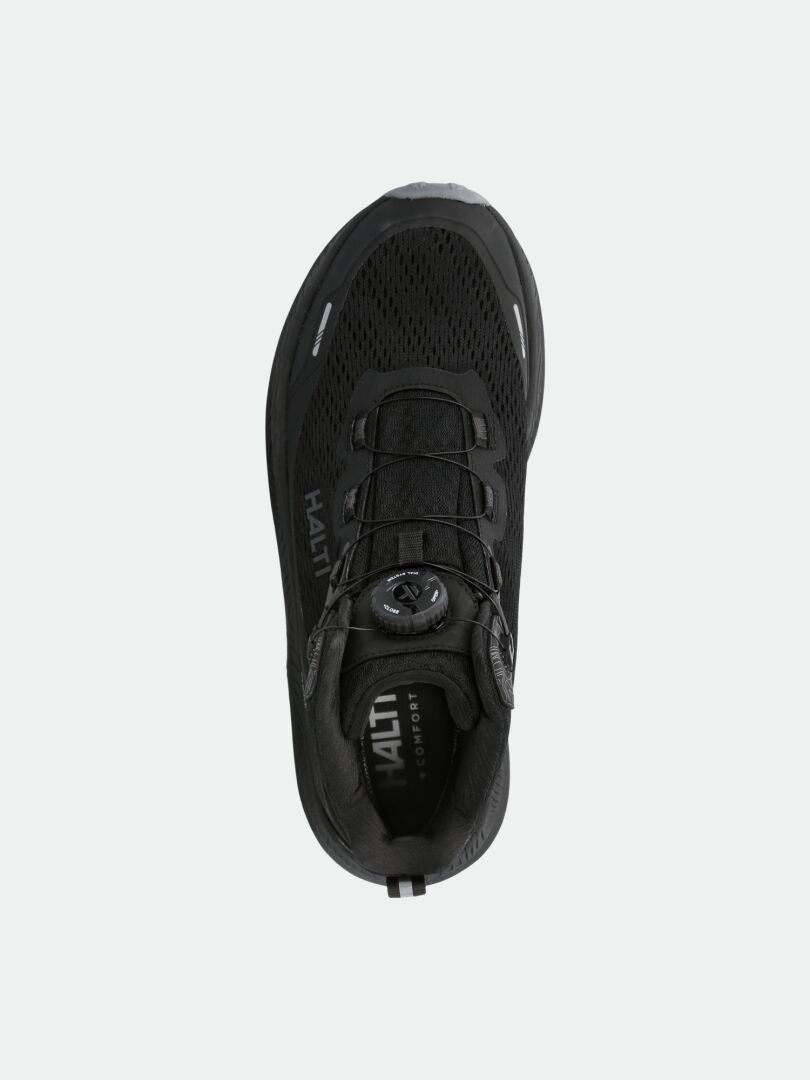 Halti Rapid Mid Freelock DX Skor Unisex är en svart utomhussko med mesh, snörning och HAIT på plösen.