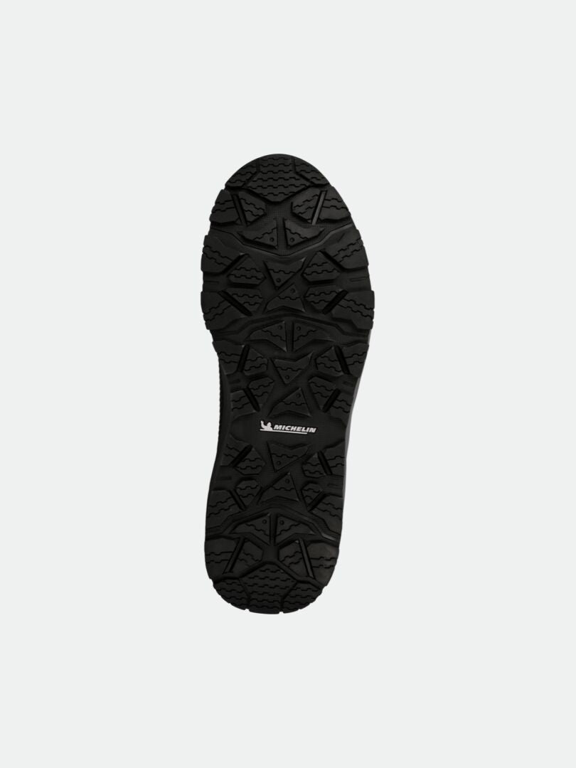 Halti Buli Mid 2 DX Freelock skors svarta sula har en robust Michelin-friktionssula med ett strukturerat slitbanemönster.