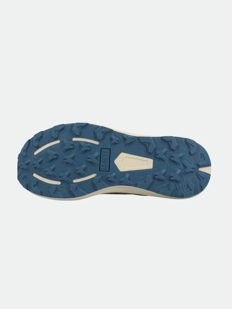 Blå och beige gummisula med textur på Halti Rapid 2 Sneaker Herr, perfekt för vardagsvandring.