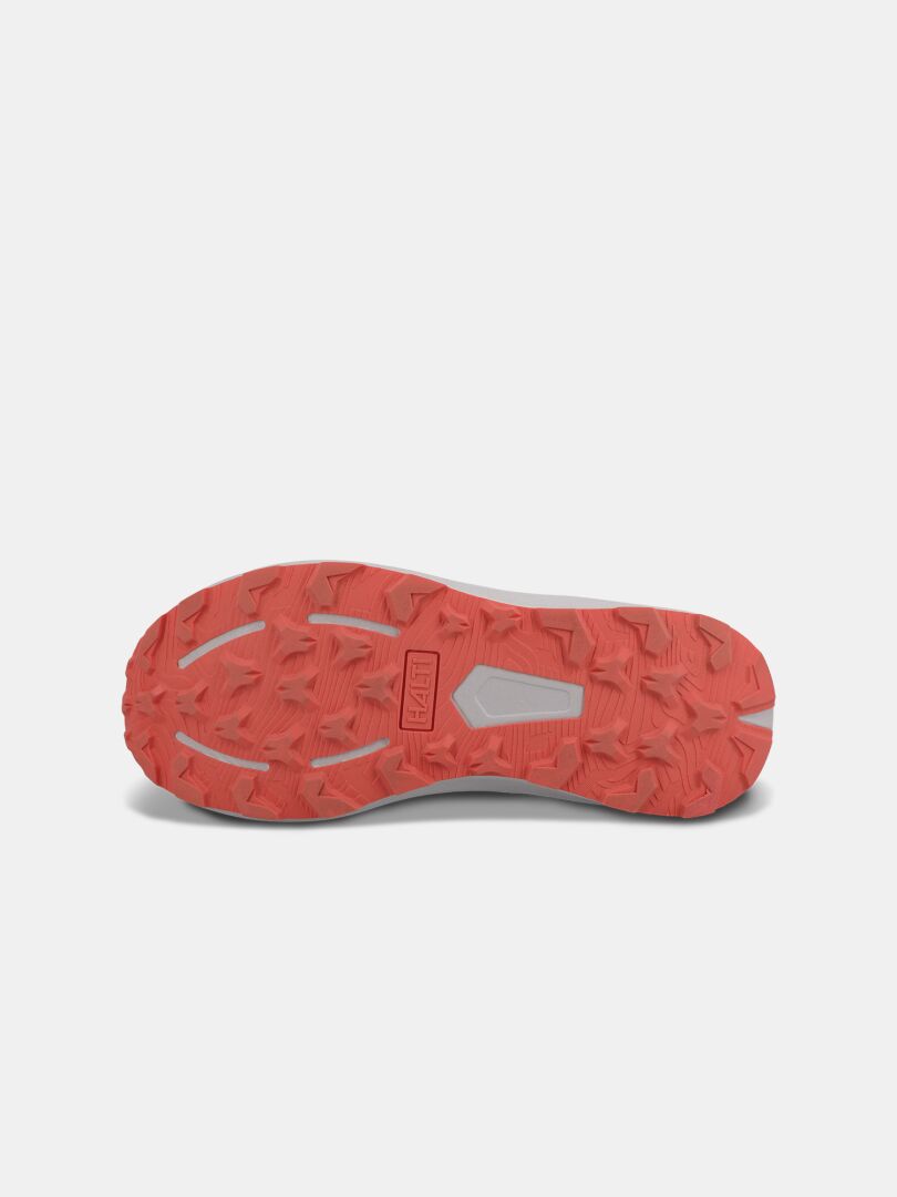Närbild av Halti Rapid 2 Sneaker Dam-sulan med rosa, strukturerad slitbana och en dämpande mellansula på vit bakgrund.
