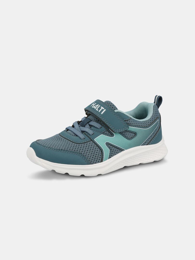 Halti Merry 2 Sneaker Junior är blå/turkos med meshpaneler, kardborreband med logotyp och en vit sula.
