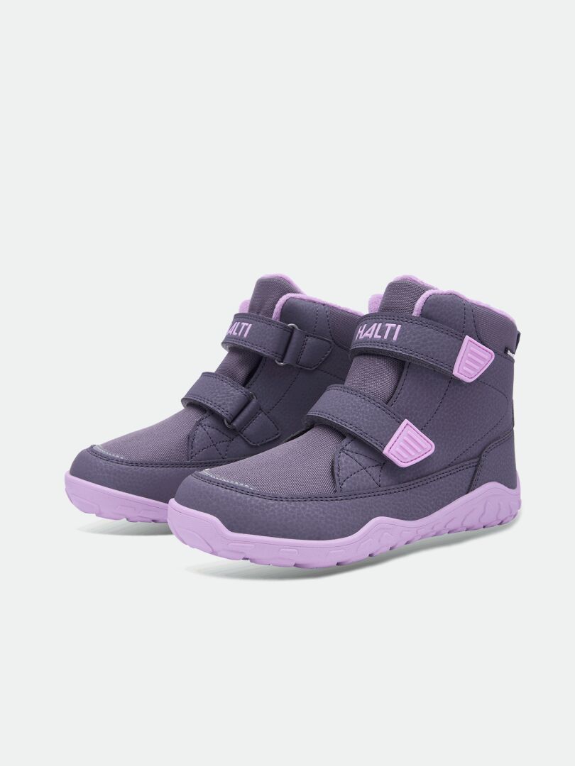 Halti Jalava DX Barfotaskor Junior: Lila/lavendel, vattentäta, höga sneakers för utomhuslek.