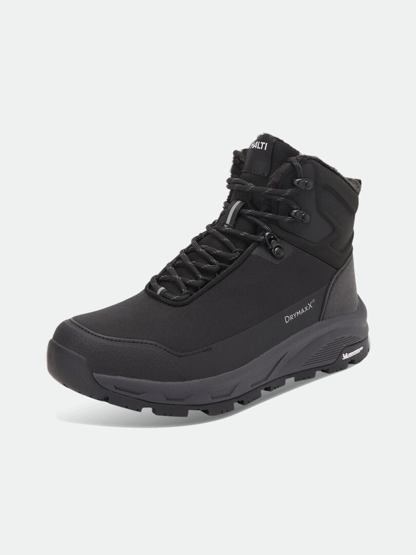 Vinterstövlarna Black Halti Tunturi Mid DX IC med en gummisuula med Michelin Ice Control-mönster och en pälsfodrad krage.