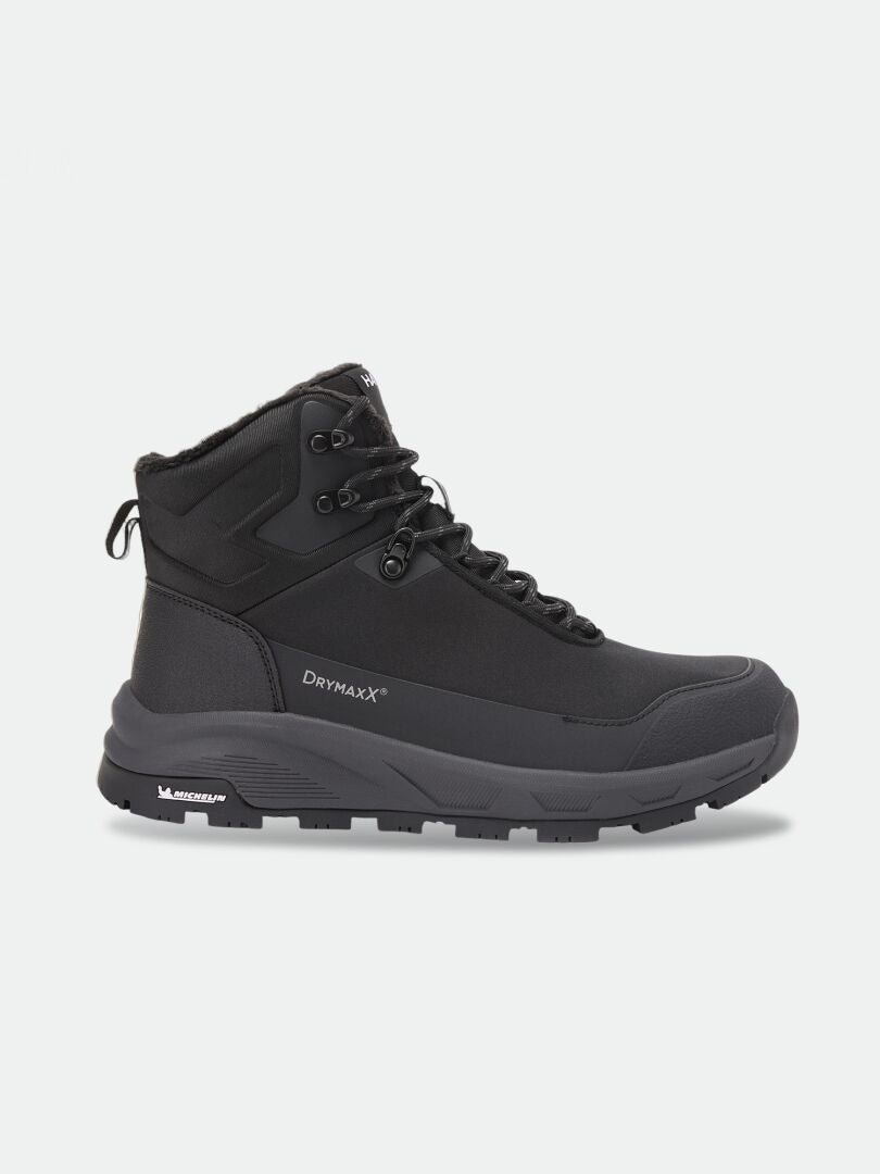 Black Halti Tunturi Mid DX IC Vinterskor – unisex vinterstövlar som når till vristen, med Michelin Ice Control-sula, mönster och snörning.