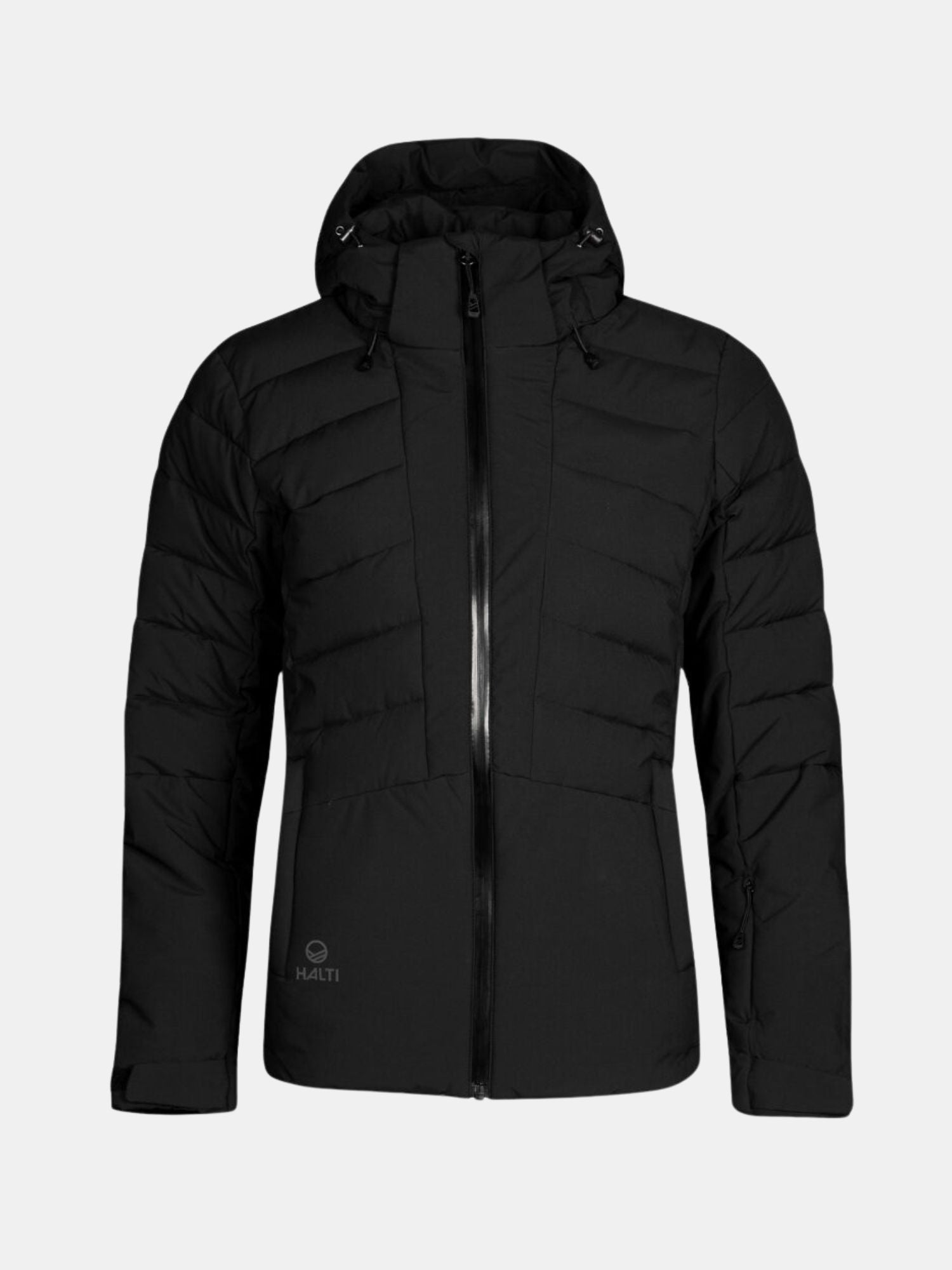 Halti Nordic Lite Skidjacka Dam: Svart puffer med huva, Microtherm Dynamic-isolering och subtil Halti-logotyp.