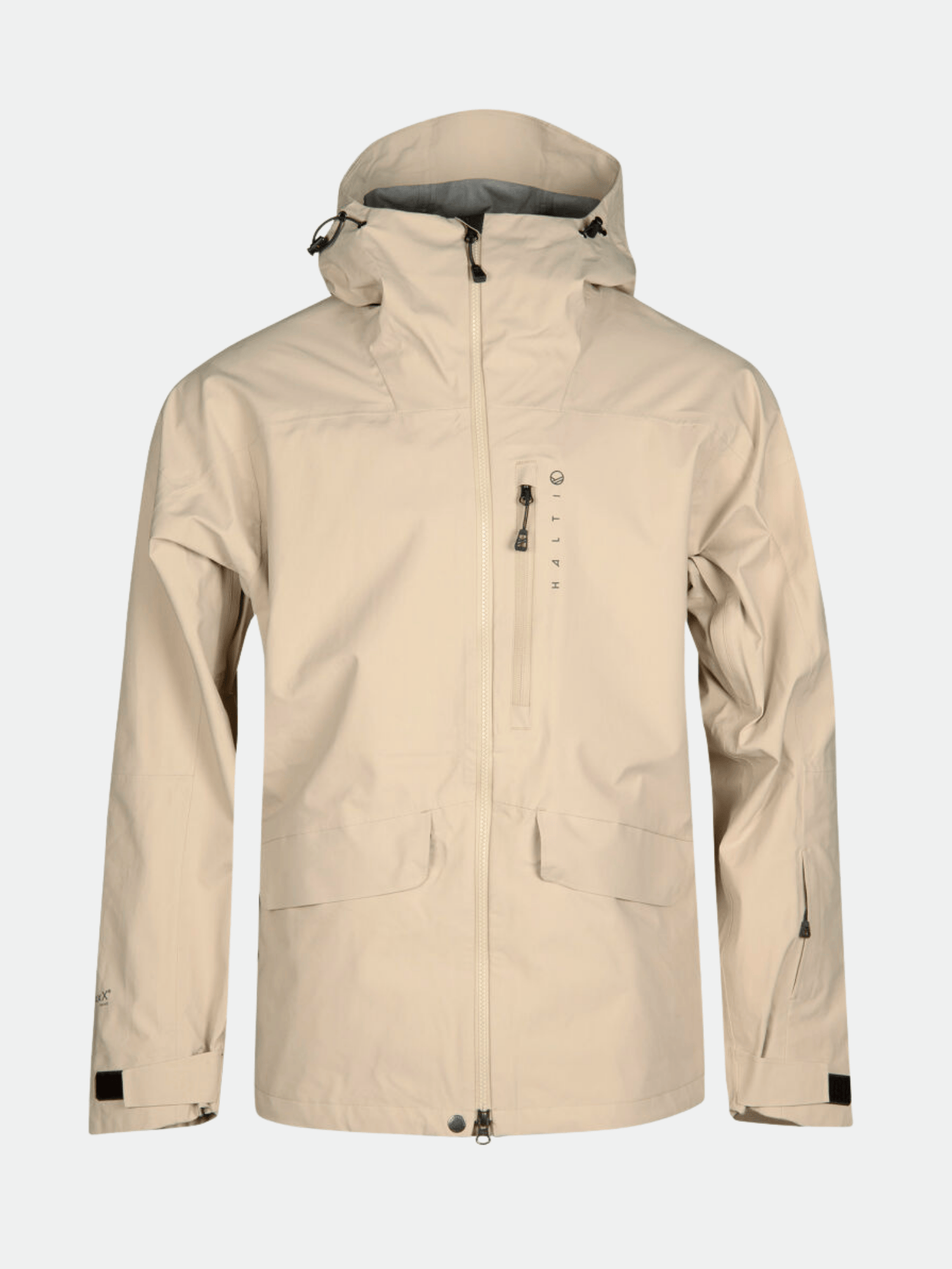 Halti Settler 3L DrymaxX skidjacka herr, beige med huva, justerbara muddar, vattentät och vindtät.