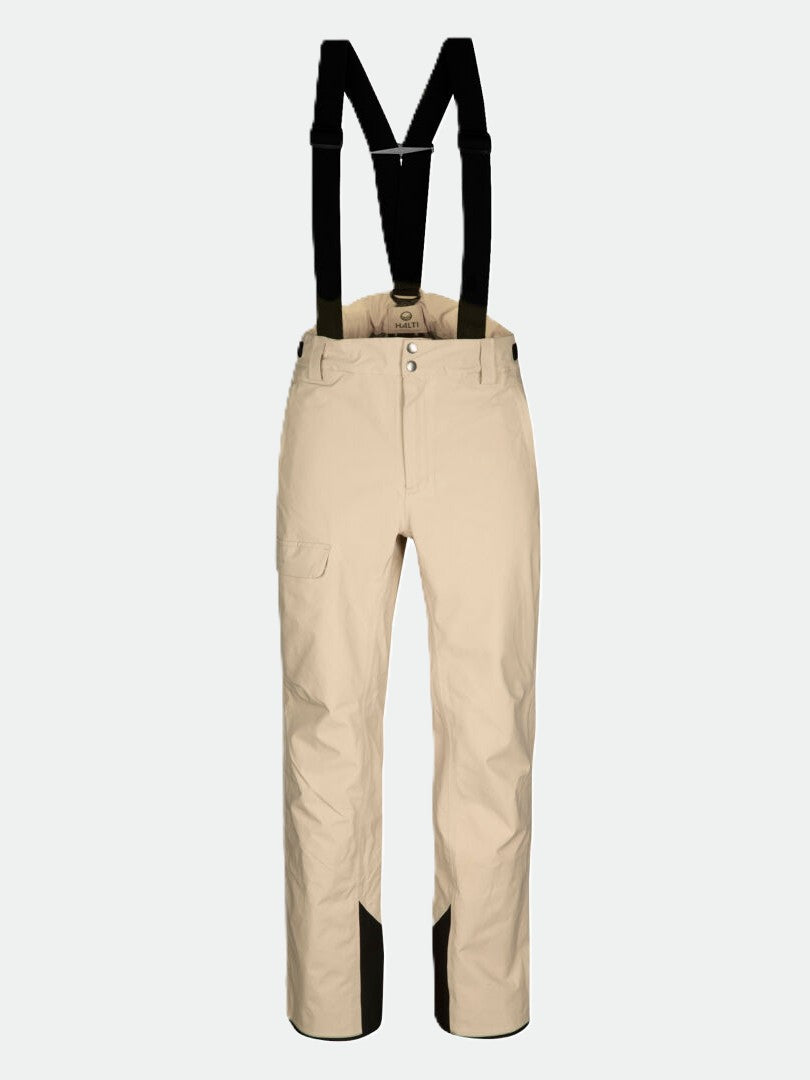 Halti Settler 3L DrymaxX skidbyxor herr, beige med svarta hängslen, knappar, sidficka och förstärkta benslut.
