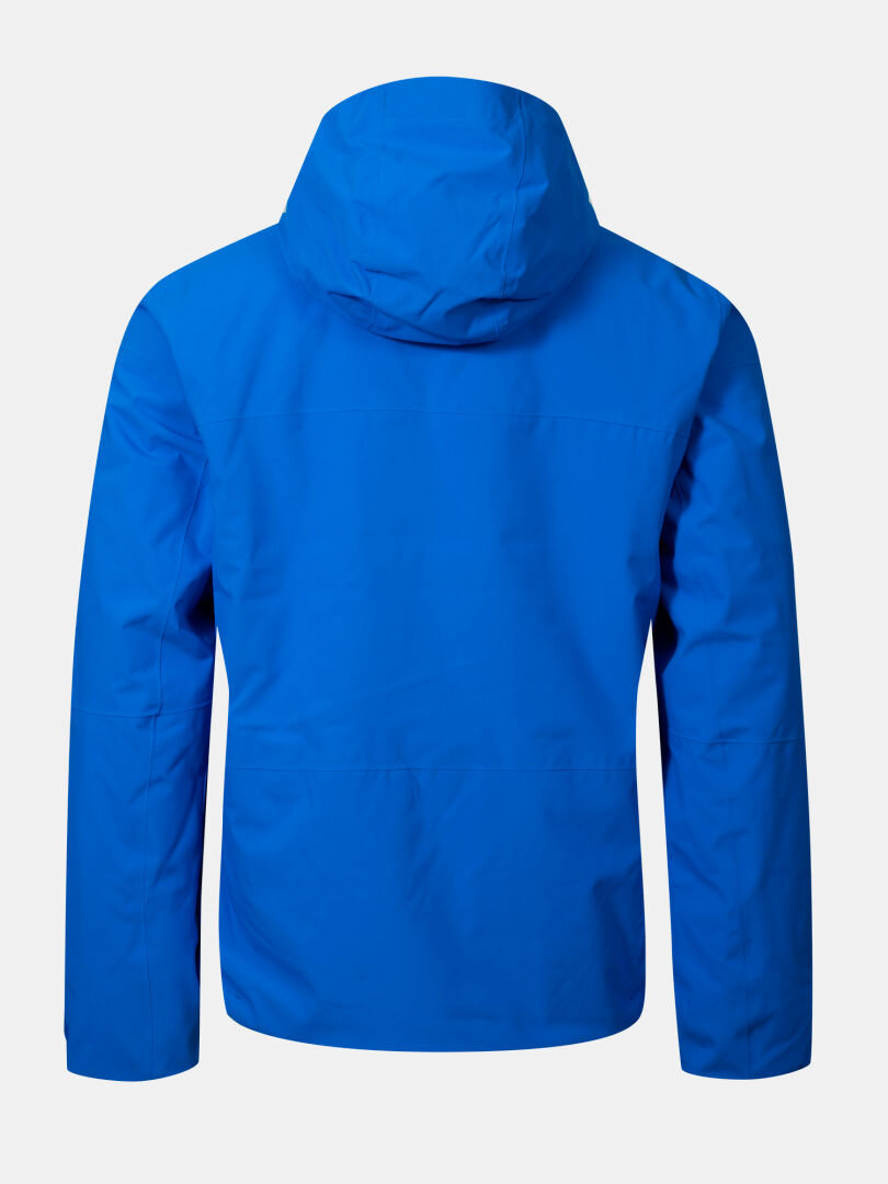 Bakifrån Halti Melvik DX Skidjacka Herr i ljusblått med långa ärmar, mot en enfärgad vit bakgrund.