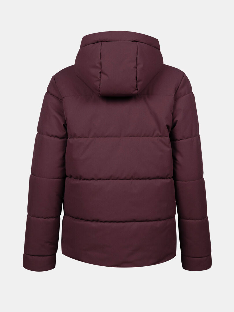 Halti Ascale Puffer Skidjacka Dam Plus, rödbrun med huva och Microtherm Arcty-vaddering, här bakifrån.