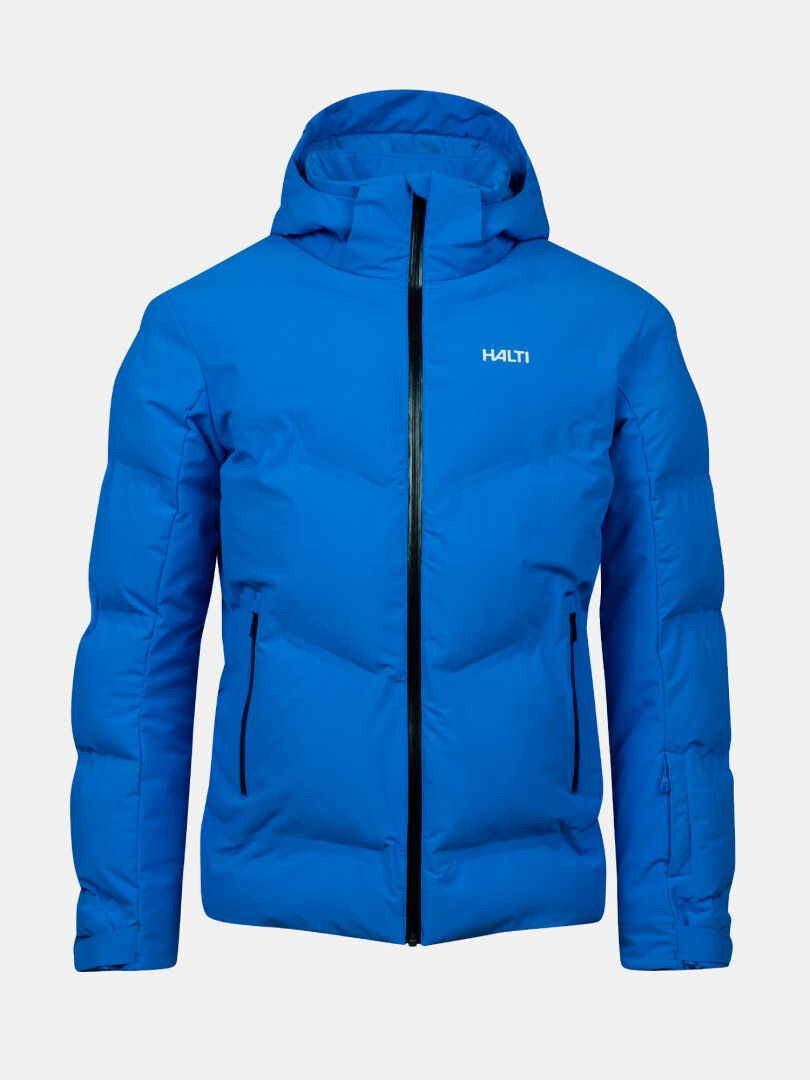 Halti Nordic Arcty II Skijacka Herr är en blå vattentät puffer med svarta blixtlås och HALTI-logotyp på bröstet.