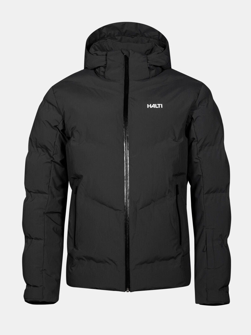 Halti Nordic Arcty II Skijacka Herr är en svart, huvförsedd puffer med Microtherm Arcty-isolering och dragkedja framtill.