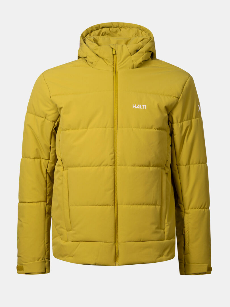 Gul Ascale Puffer Skidjacka Herr från Halti med huva, vattentäthet och perfekt för vinteraktiviteter.