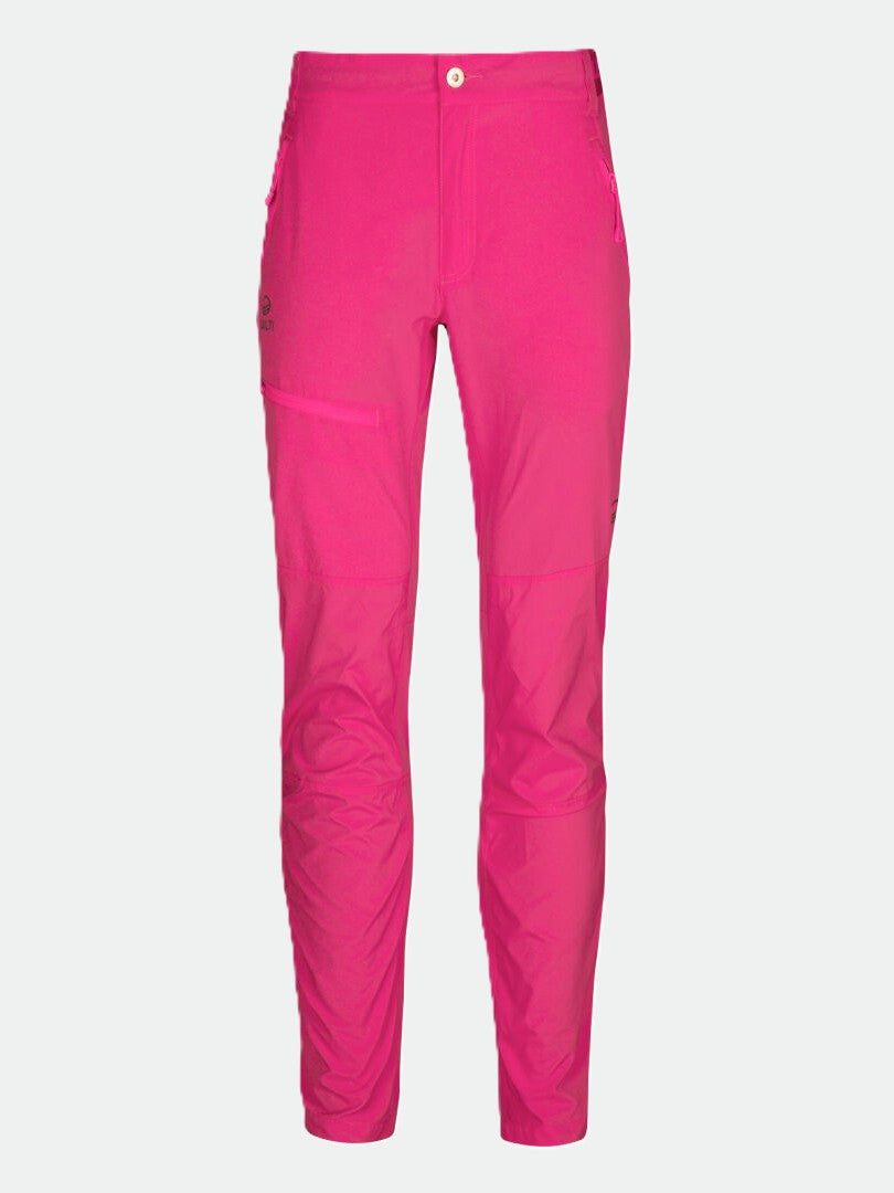 Halti Pallas Dam X-stretch Lite byxor i klarrosa med dragkedjefickor, perfekta för utomhusaktiviteter.