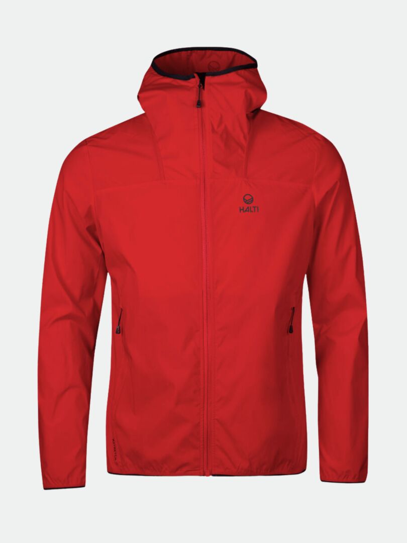 Halti Pallas Herr Lite X-stretch jacka med huva, dragkedjor och logo, tillverkad av återvunnet material.