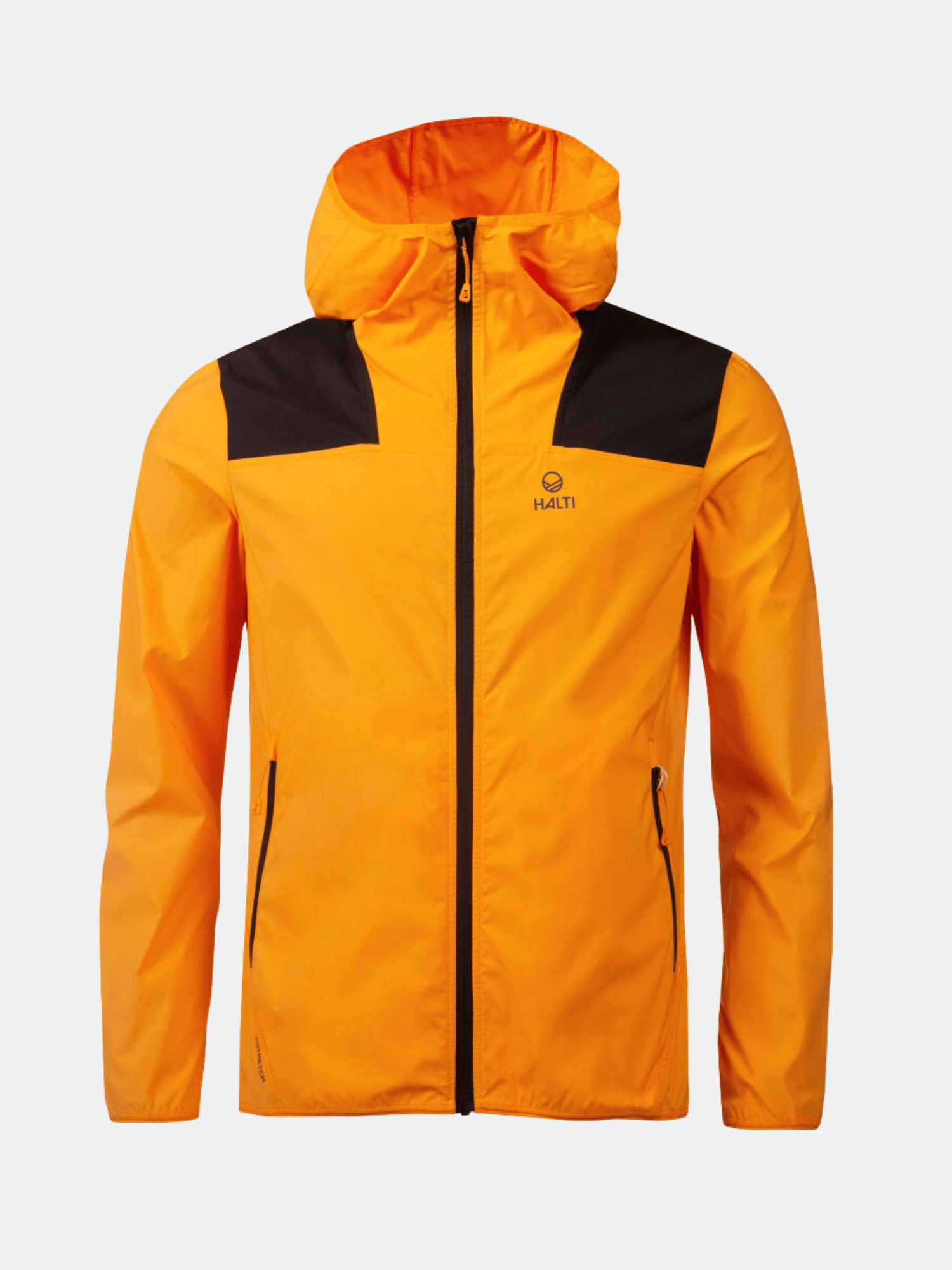 Halti Pallas Herr Lite X-stretch Jacka - ljusorange, svart kant, fickor med dragkedja; vandringsjacka herr i återvunnet material.