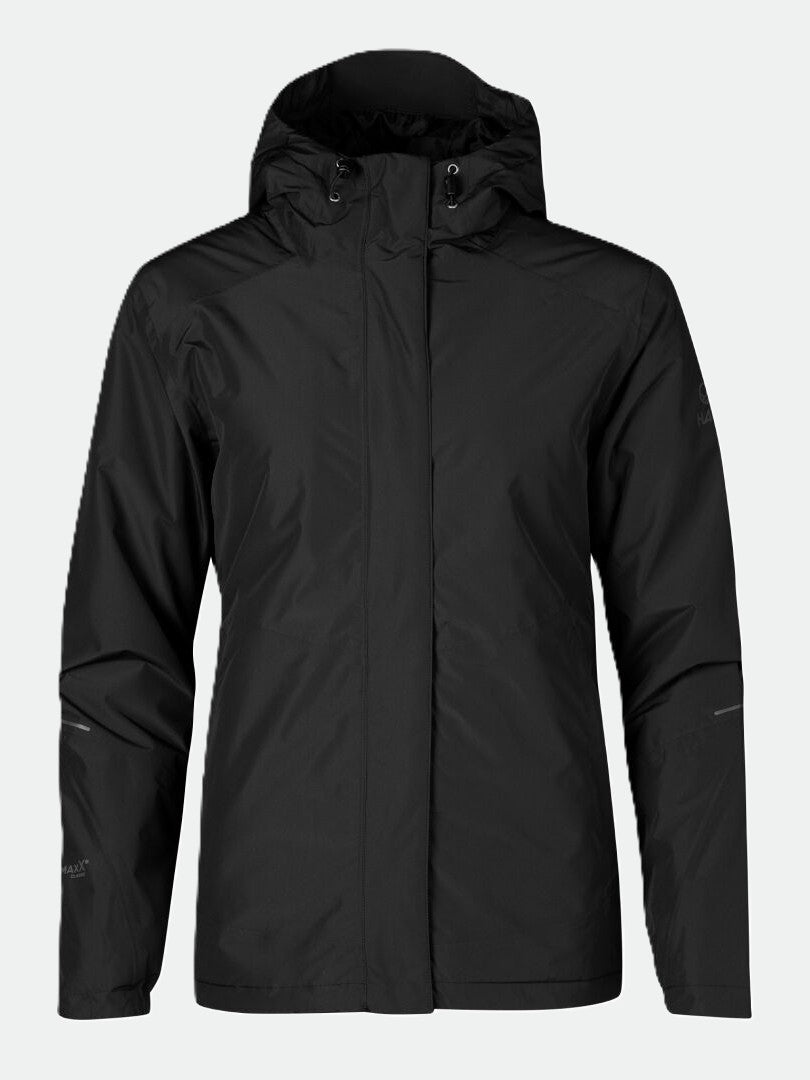 Halti Fort Dam Warm Skaljacka är en svart, vattentät, långärmad jacka tillverkad av återvunnen polyester.