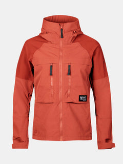 En rostfärgad Halti Hiker Lite Outdoor Jacka Dam med huva, dragkedja fram, bröstfickor med dragkedja och svart logopatch.