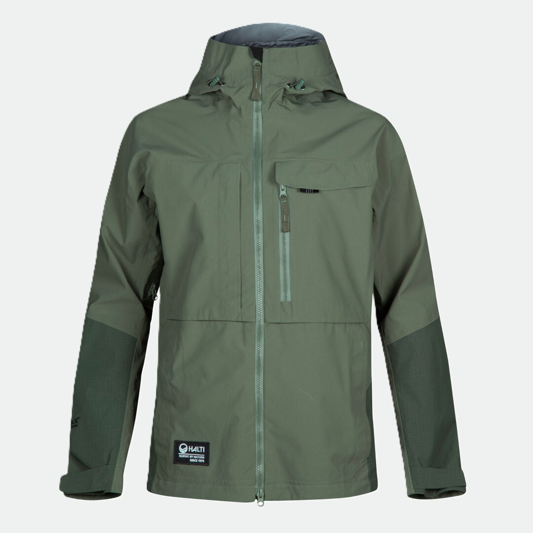 Halti Hiker DrymaxX 3L Ventilated Jacka Dam i grönt har fickor med dragkedja, logotyp på bröstet och förstärkta armbågar.