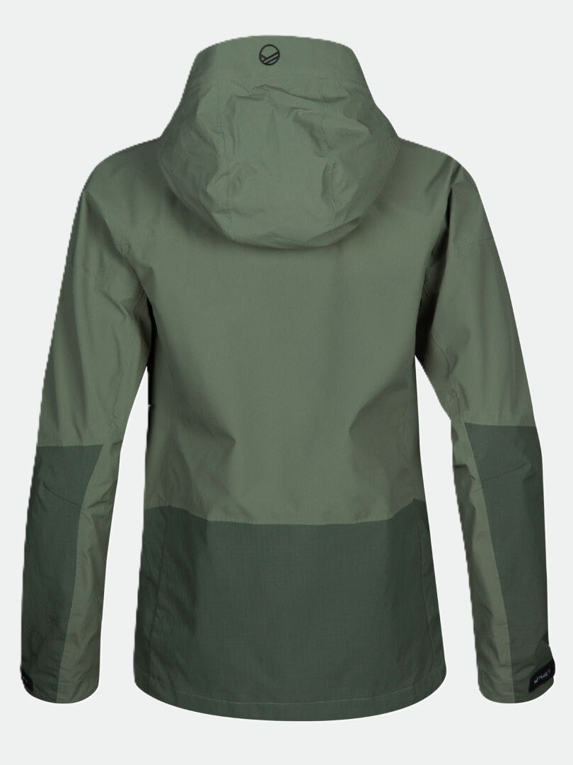 Halti Hiker DrymaxX 3L Ventilated Jacka Dam i grönt, tvåfärgad med mörkare ärmar och nedre rygg, här bakifrån.