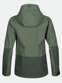 Halti Hiker DrymaxX 3L Ventilated Jacka Dam i grönt, tvåfärgad med mörkare ärmar och nedre rygg, här bakifrån.