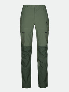 Halti Hiker DrymaxX 3L Ventilerad Byxor Dam i olivgrönt med framfickor och förstärkta knän, på en enfärgad bakgrund.