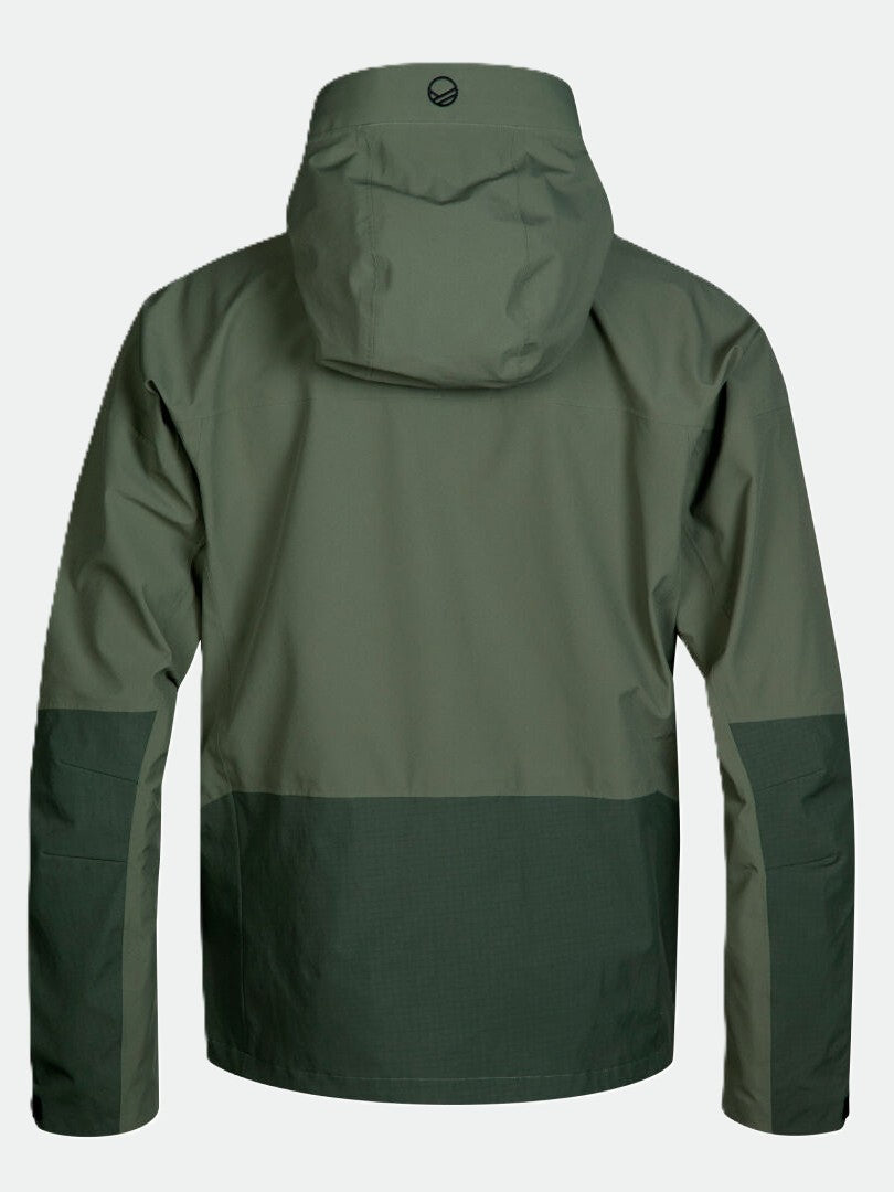 Halti Hiker DrymaxX 3L Ventilerad Jacka Herr: tvåfärgad grön med huva, mörkgrön nederdel och ljusgrön överdel.