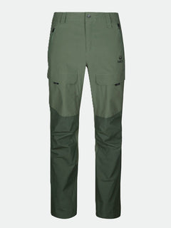 Halti Hiker DrymaxX 3L Ventilated Byxor Herr i olivgrönt med blixtlåsförsedda fickor och förstärkta knän på enfärgad bakgrund.