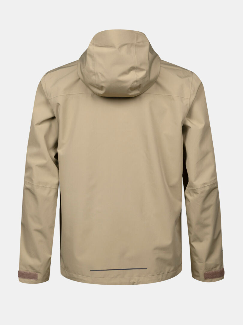 Halti Forter DX Skaljacka Herr i beige för friluftsliv, här bakifrån med långa ärmar och handledsremmar.