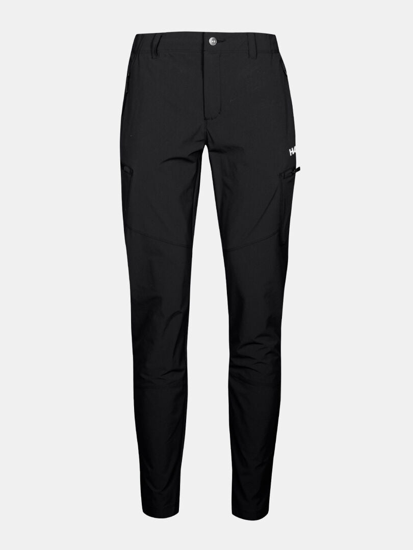 Ett par svarta Halti Pallas Evo X-stretch slim-fit byxor med knappstängning och fickor med dragkedja.