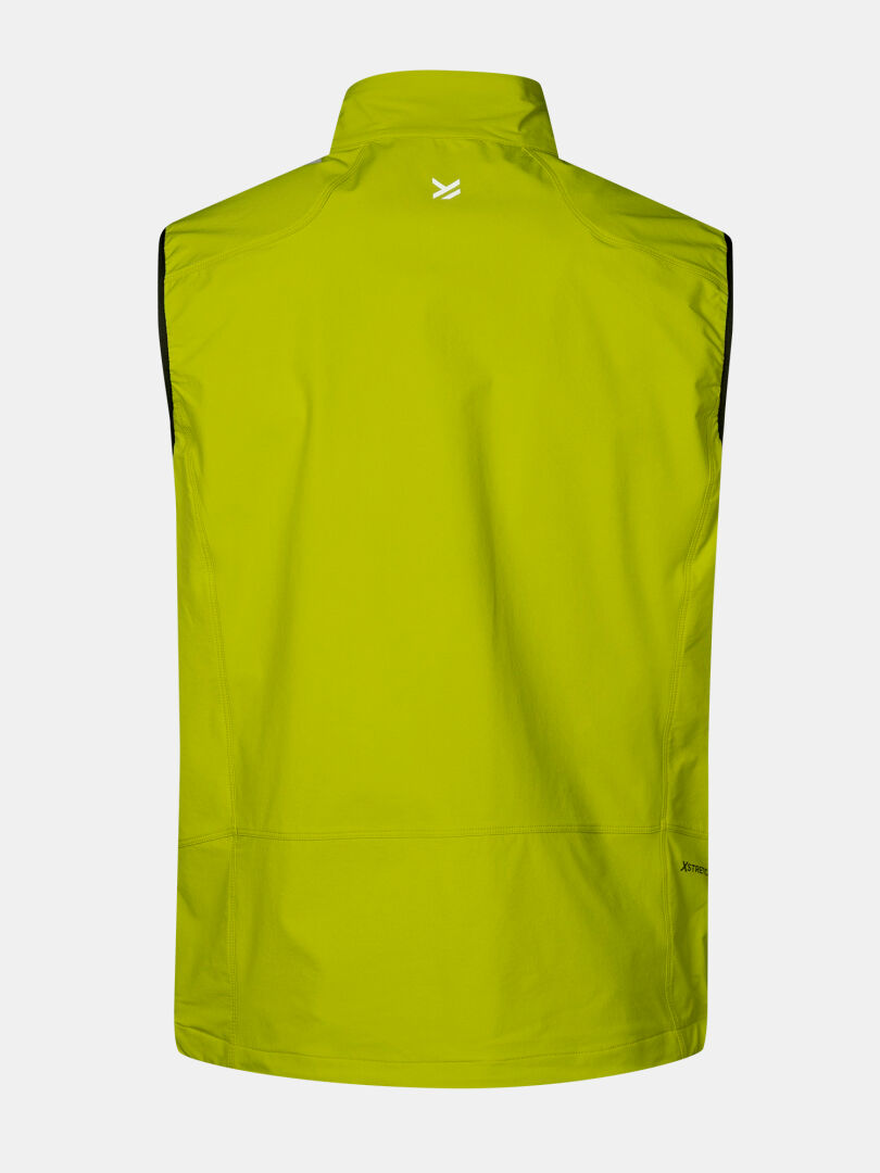 Halti Pallas Evo X-stretch Väst Herr i limegrönt, ärmlös med hög krage och liten logo under halsringningen.