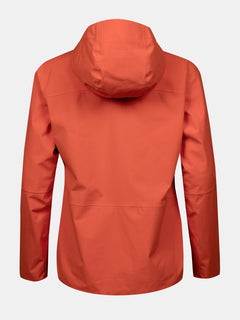Baksida av Halti Staala DX Skaljacka Dam i orange, långa ärmar, enkla sömmar, på en enfärgad vit bakgrund.