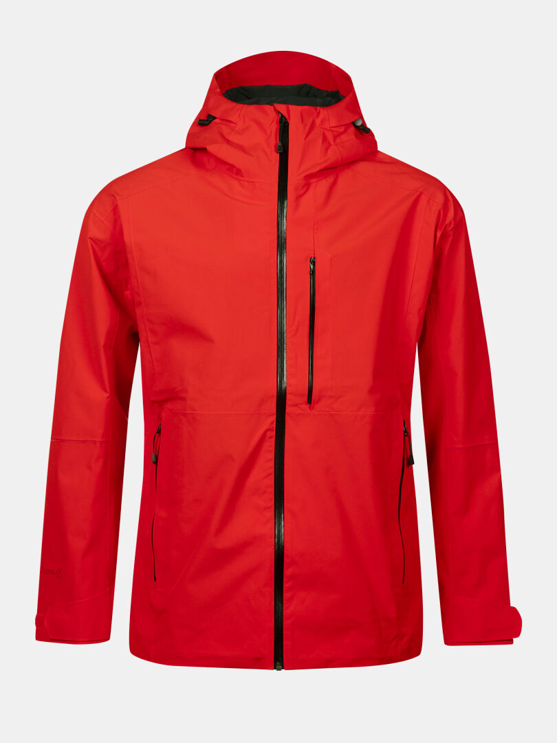 Halti Staala DX Skaljacka Herr är en klarröd, vattenavvisande jacka med dragkedja och fickor - perfekt för vandring.