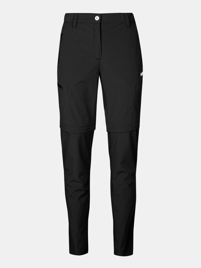 Halti Pallas Cool Stretch Zip-off Byxor Dam framifrån med fickor och knappstängning på enfärgad bakgrund.
