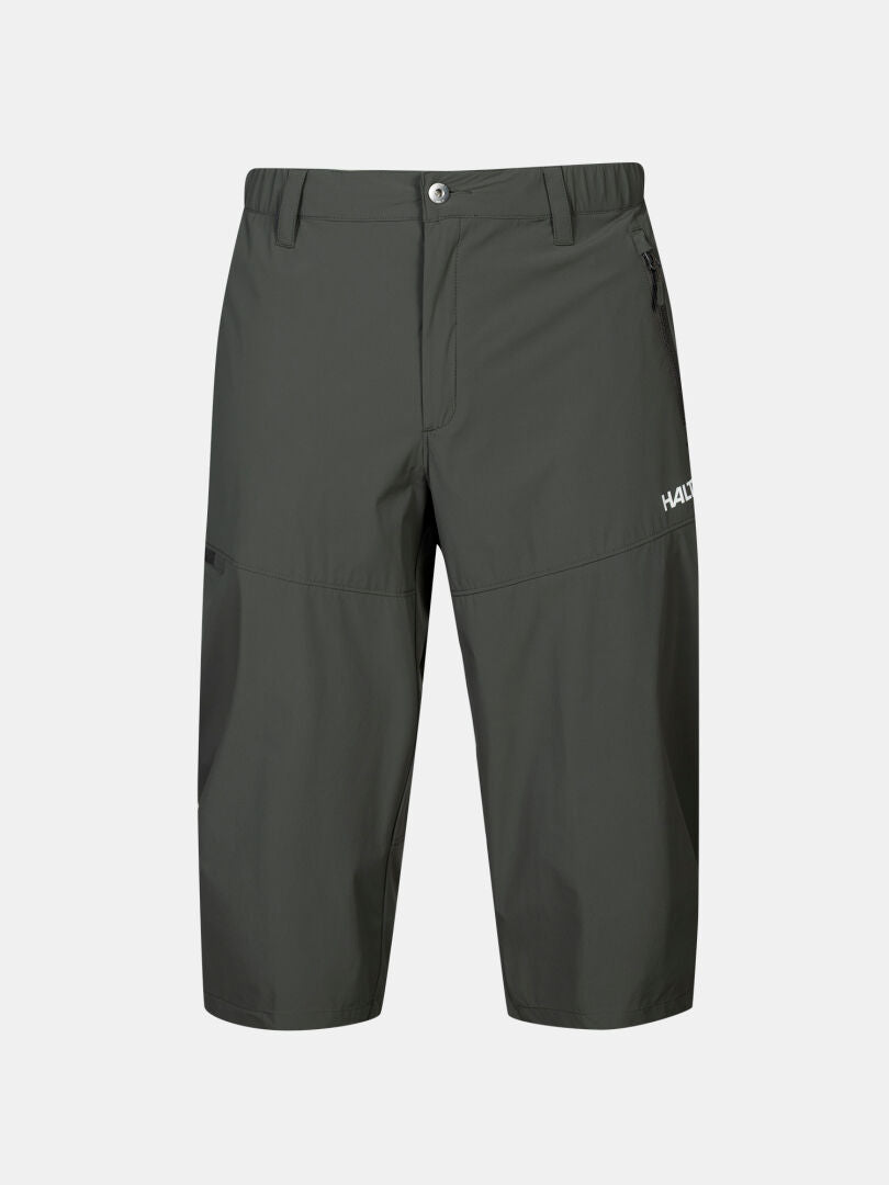 Halti Pallas Cool X-stretch capribyxor herr: mörkgrå, knälång, bälteshällor, ficka med dragkedja, solskydd UPF 90+.