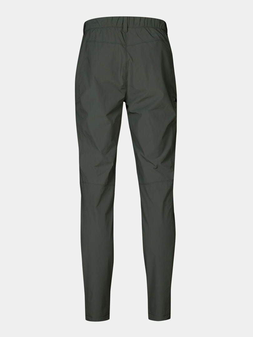 Halti Pallas Cool X-stretch Byxor Herr i mörkgrönt, bakifrån med resår i midjan och utan synliga fickor.
