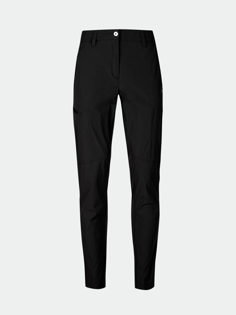 Halti Pallas Cool X-stretch Byxor Dam i svart, smal passform med knapp och dragkedja, framfickor och knävecksdetaljer.
