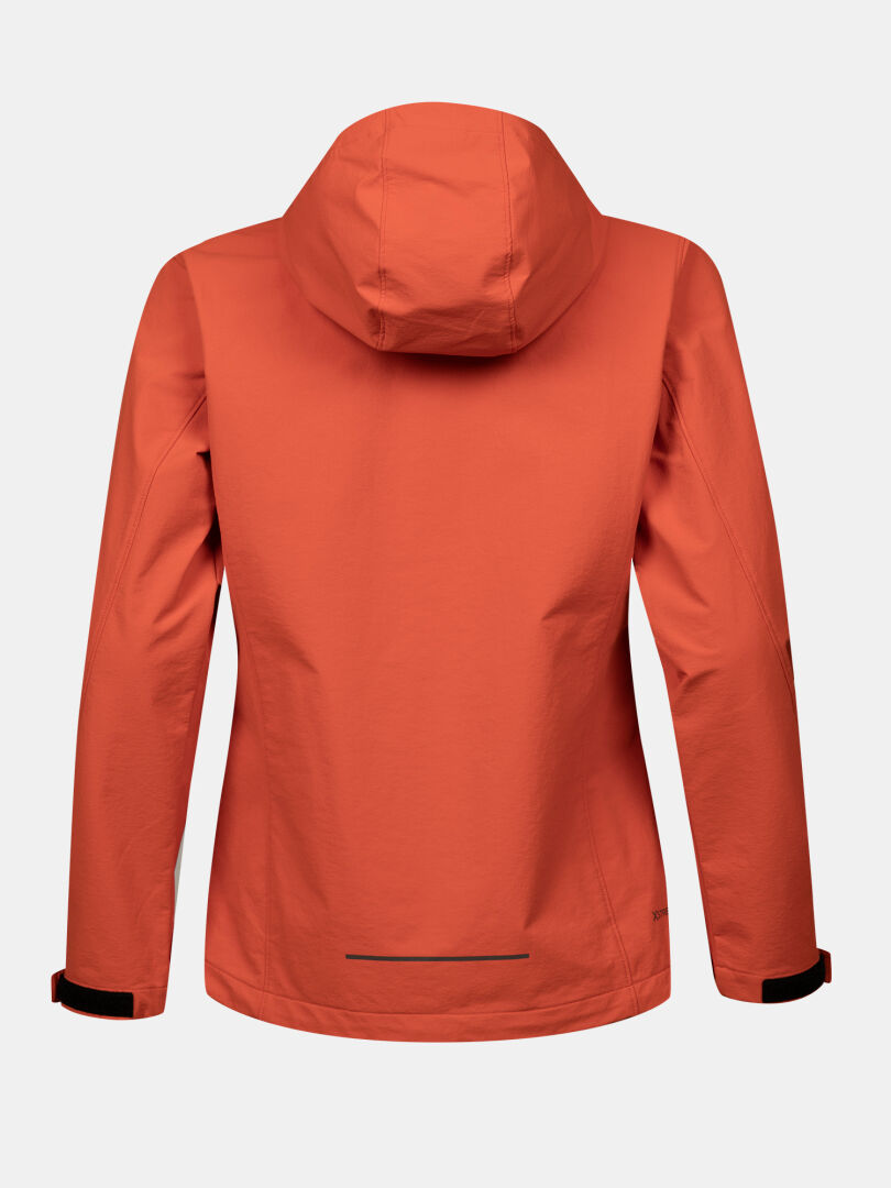 Bakifrån på Halti Finholma X-stretch Jacka Dam i orange, lång ärm, justerbara handleder - perfekt för friluftsliv.