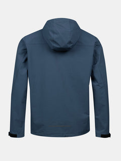Halti Finholma X-stretch Jacka Herr, en blå softshell för friluftsliv, visas bakifrån med långa ärmar.