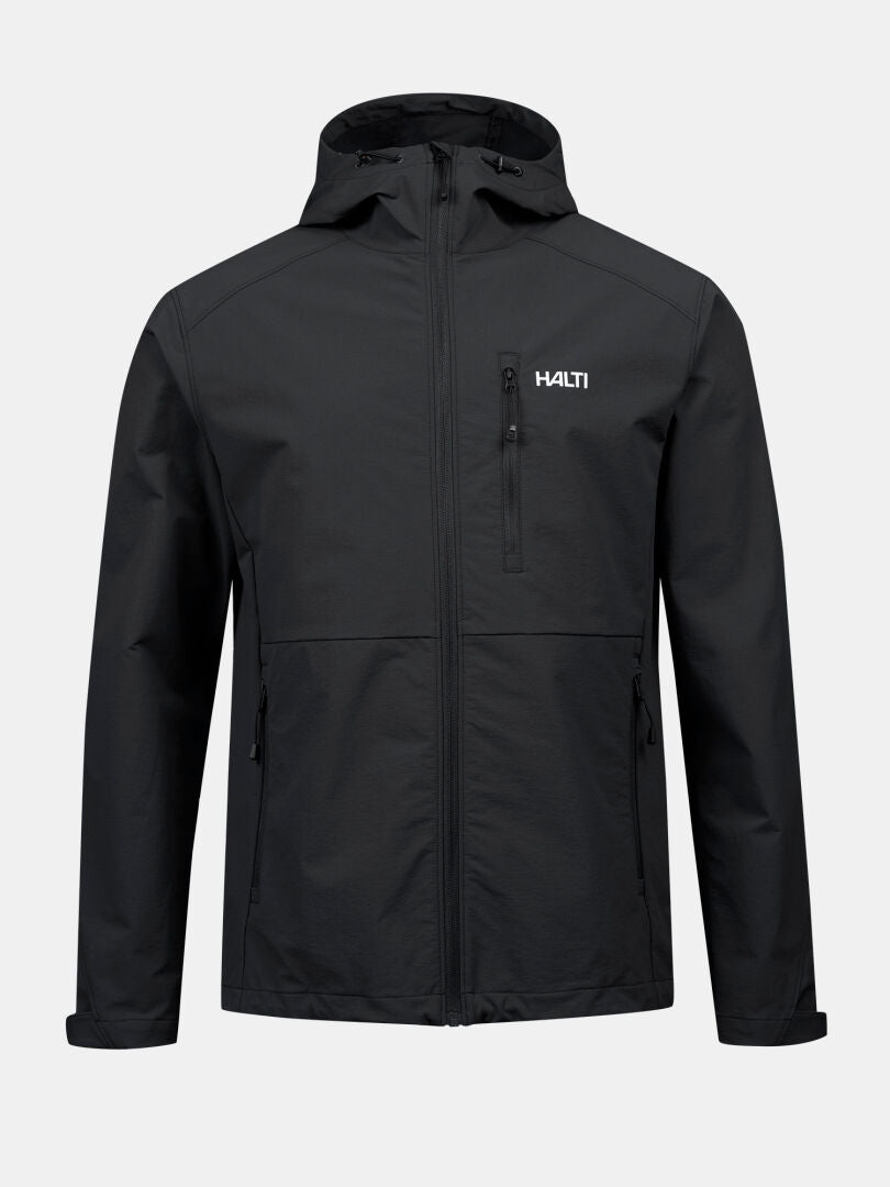 Halti Finholma X-stretch Jacka Herr: svart, vindtät stretchjacka med dragkedja fram, bröstficka & logo-perfekt för friluftsliv.