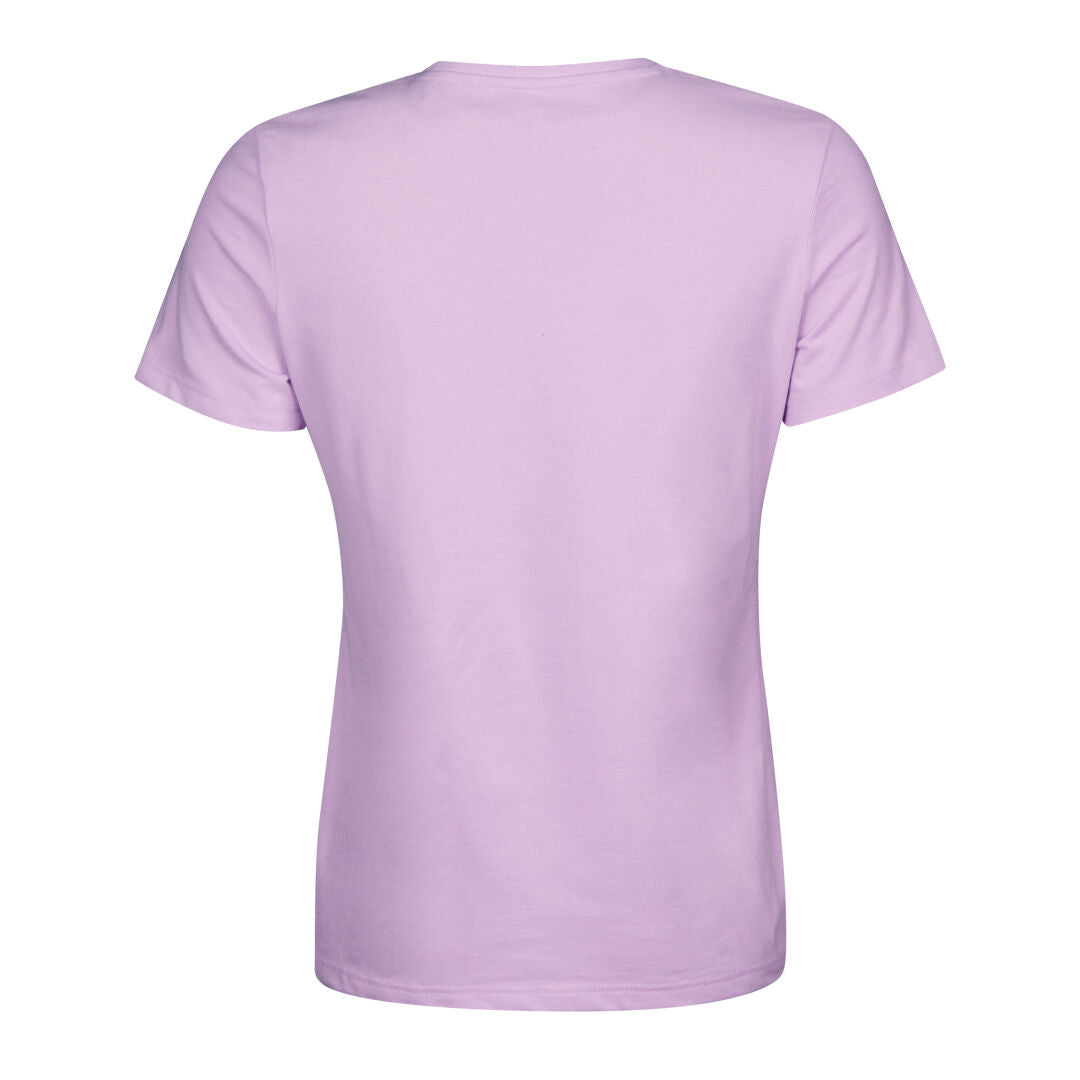 Halti Matka T-skjorta Dam är en ljuslila, kortärmad t-shirt i ekologisk bomull, visad bakifrån.